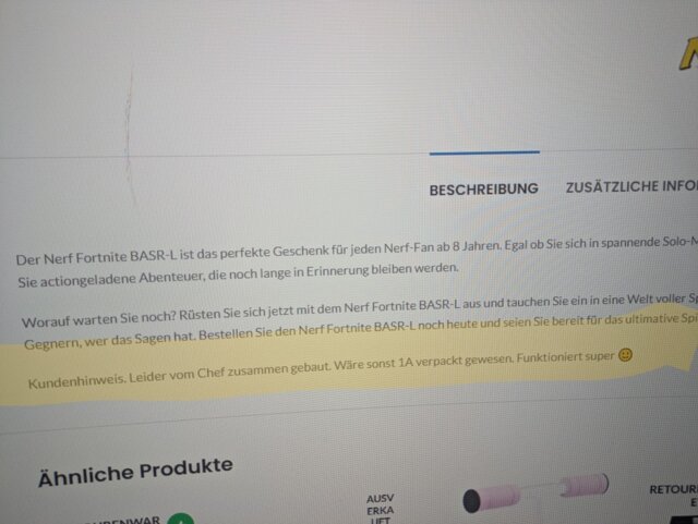 Ja, ich wollte auch Mal ein bisschen Spaß haben..... Aber wie gesagt die NERF Fortnite Basr-L funktioniert blendend 😜