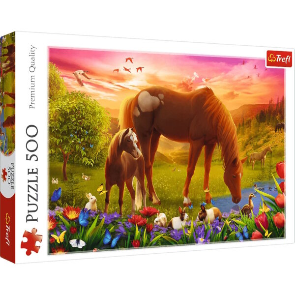 450148-Pferde-auf-der-Wiese-Puzzle-500-Teile