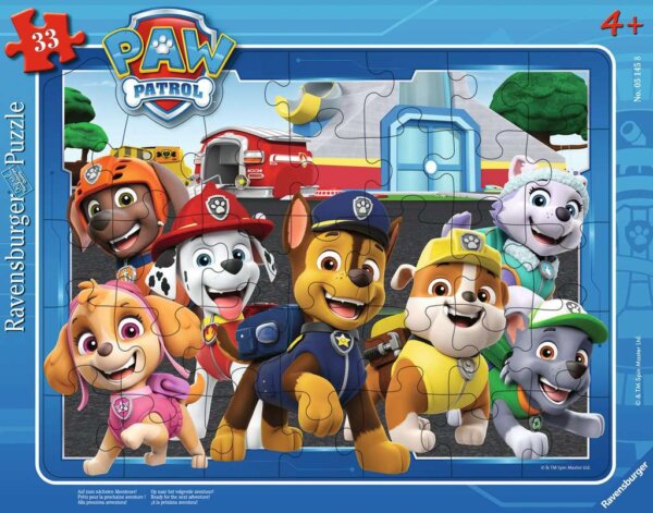 376168-Ravensburger-05145-Paw-Patrol-Auf-zum-naechsten-Abenteuer-Rahmenpuzzle-33-Teile