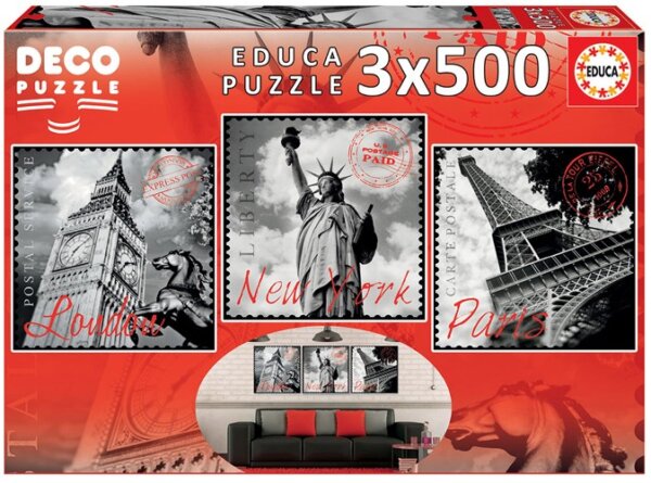 370384-Educa-Puzzle-9217096-Big-Cities-Deco-3-x-500-Teile-Puzzle-