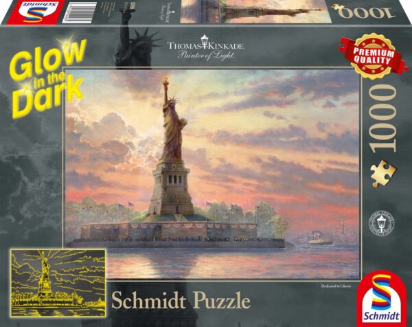 375467-Schmidt-Spiele-59498-Freihheitsstatue-in-der-Abenddaemmerung-1000-Teile-Glow-in-the-Dark-Puzzle