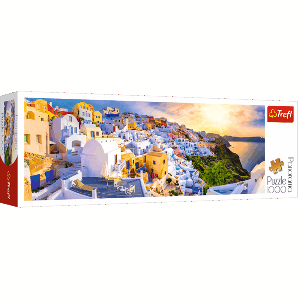 416753-Puzzle-1000-Teile-Panorama-----Sonnenuntergang-in-Santorini--Griechenland