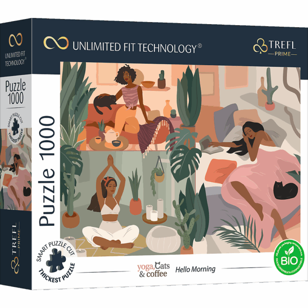 416829-UFT-Puzzle-1000-Teile-Yoga--Katzen-und-Kaffee--Hello-Morning