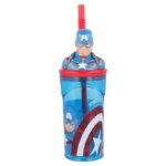 410111-Marvel--Captain-America-3D-Trinkbecher-mit-Strohhalm-360ml