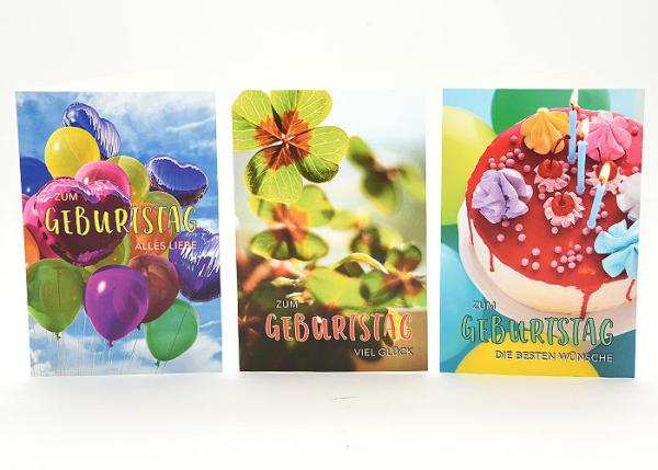 482288-Geburtstagskarte-bunt-100-Stueck-3-Motive-11-5-x-17-5-cm